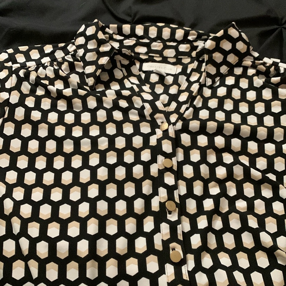 Gorgeous black, brown, white with gold snaps. Gently worn.